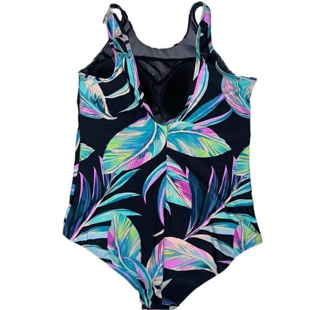 Torrid Tropical Floral Mesh Inset One Piece Swimsuit NWT - Picture 5 of 14